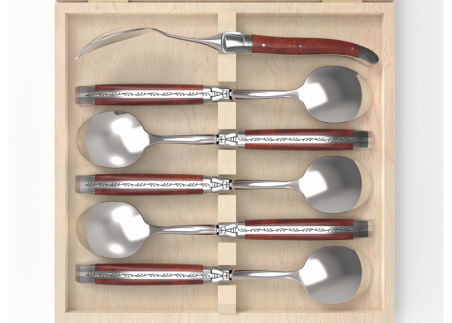 Set of 6 laguiole spoons with amboyna root wood handle and stainless steel bolsters image 3