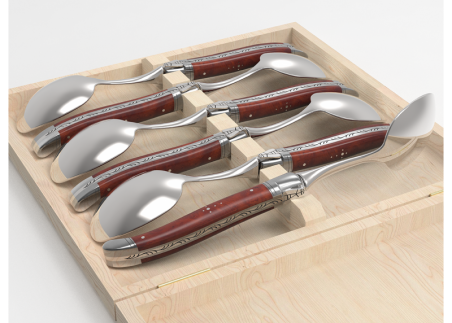 Set of 6 laguiole spoons with amboyna root wood handle and stainless steel bolsters image 5