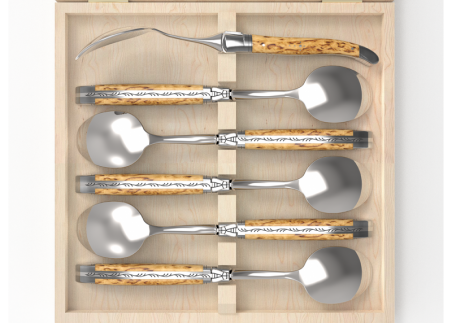 Set of 6 laguiole spoons with birch wood handle and stainless steel bolsters image 3