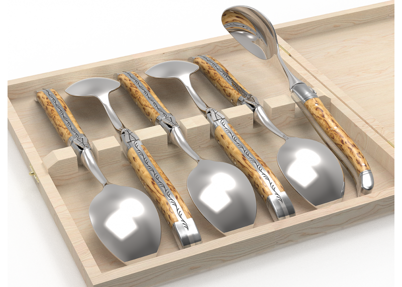 Set of 6 laguiole spoons with birch wood handle and stainless steel bolsters image 4