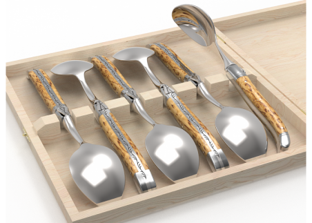 Set of 6 laguiole spoons with birch wood handle and stainless steel bolsters image 4