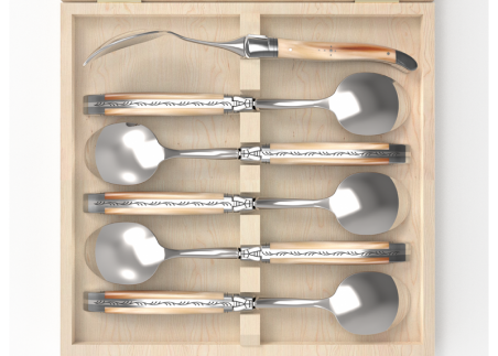 Set of 6 laguiole spoons with blond horn tip handle and stainless steel bolsters image 3