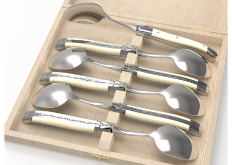 Set of 6 laguiole spoons with bovine bone handle and stainless steel bolsters image 1