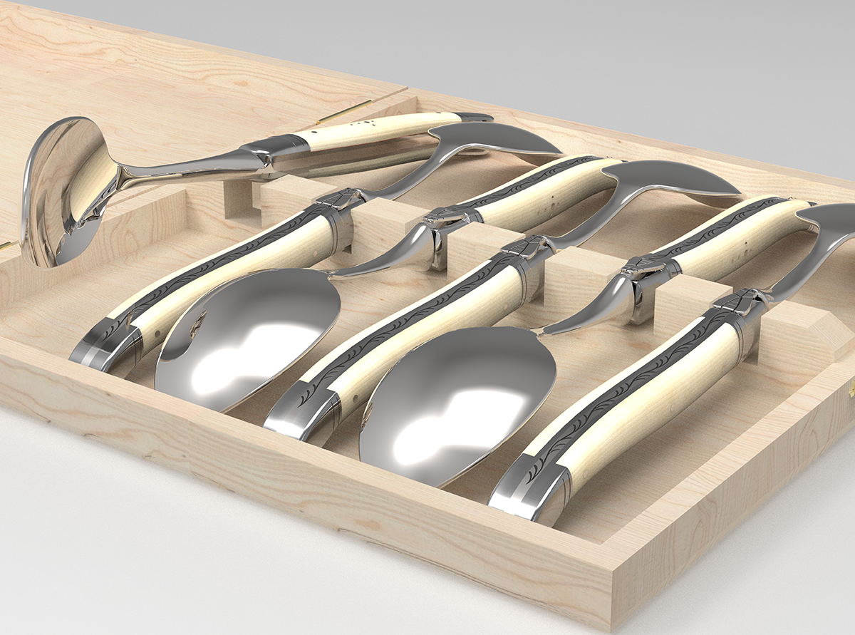 Laguiole cutlery of 6 tablespoons with amourette wood handle and stainless  steel bolsters