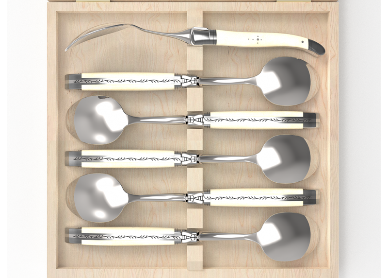 Set of 6 laguiole spoons with bovine bone handle and stainless steel bolsters image 3