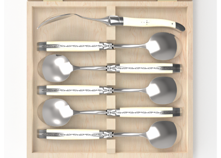 Set of 6 laguiole spoons with bovine bone handle and stainless steel bolsters image 3