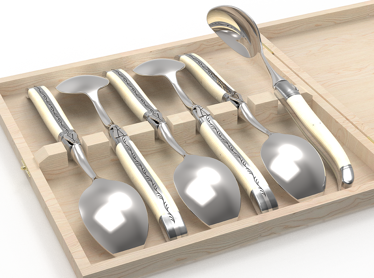 Set of 6 laguiole spoons with bovine bone handle and stainless steel  bolsters