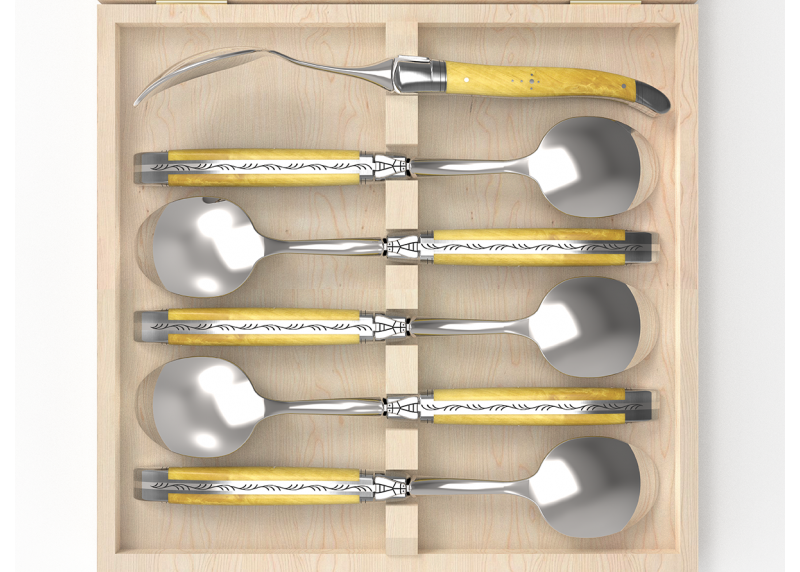 Set of 6 laguiole spoons with boxwood handle and stainless steel bolsters image 3