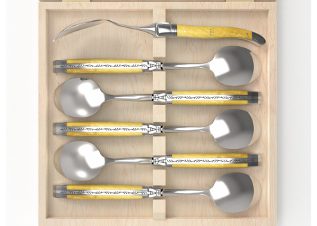 Set of 6 laguiole spoons with boxwood handle and stainless steel bolsters image 3