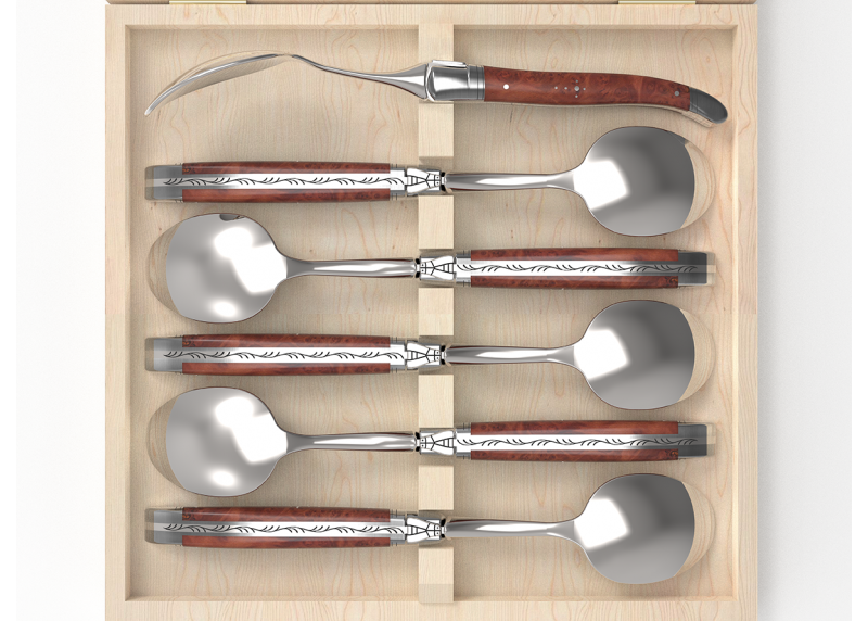 Service de 6 grandes cuillères Laguiole avec un manche en racine de bruyère et mitres en acier inoxydable image 2
