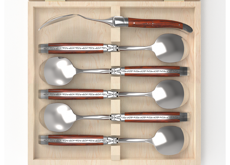 Set of 6 laguiole spoons with cocobolo wood handle and stainless steel bolsters image 3