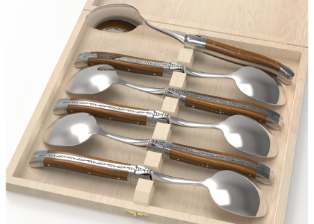 Service de 6 grandes cuillères Laguiole avec un manche en bois de gaïac et mitres en acier inoxydable image 1