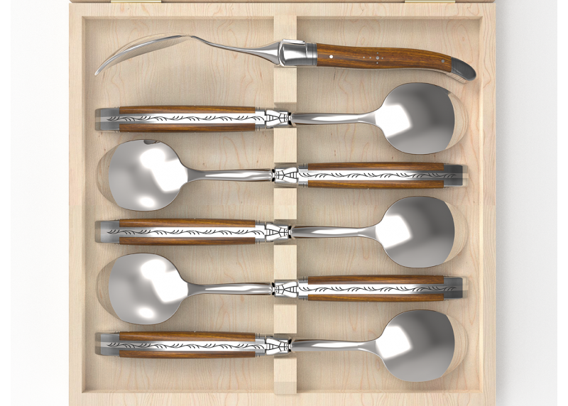 Service de 6 grandes cuillères Laguiole avec un manche en bois de gaïac et mitres en acier inoxydable image 2