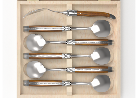 Service de 6 grandes cuillères Laguiole avec un manche en bois de gaïac et mitres en acier inoxydable image 2