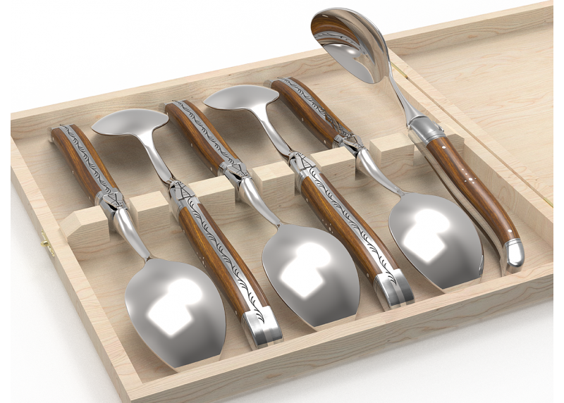 Set of 6 laguiole spoons with gaiac wood handle and stainless steel bolsters image 4