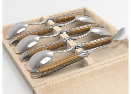 Set of 6 laguiole spoons with oak wood handle and stainless steel bolsters image 5