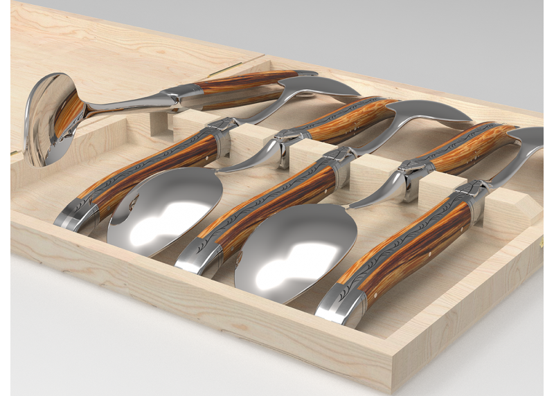 Service de 6 grandes cuillères Laguiole avec un manche en bois de serpent et mitres en acier inoxydable image 1