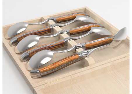 Service de 6 grandes cuillères Laguiole avec un manche en bois de serpent et mitres en acier inoxydable image 4