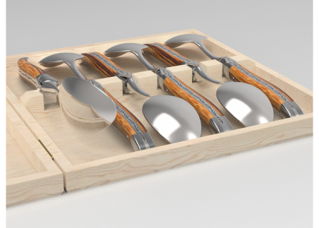 Service de 6 grandes cuillères Laguiole avec un manche en bois de serpent et mitres en acier inoxydable image 5