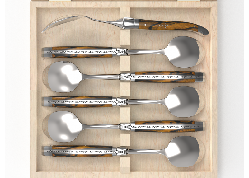 Service de 6 grandes cuillères Laguiole avec un manche en bois d'ébène royal et mitres en acier inoxydable image 2