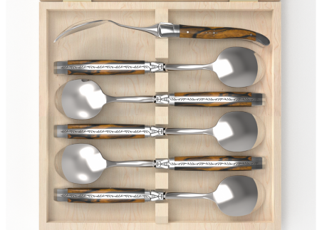 Service de 6 grandes cuillères Laguiole avec un manche en bois d'ébène royal et mitres en acier inoxydable image 2