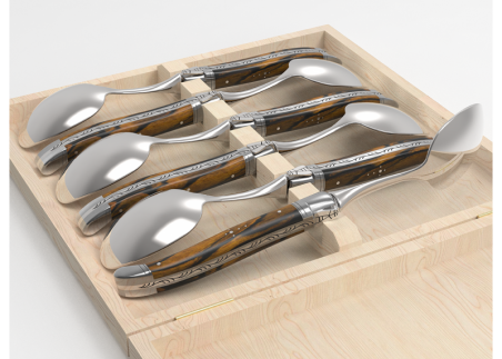 Service de 6 grandes cuillères Laguiole avec un manche en bois d'ébène royal et mitres en acier inoxydable image 4