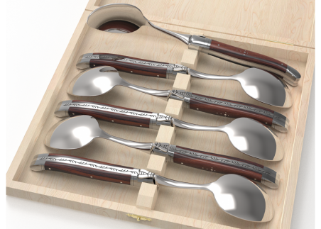 Set of 6 laguiole spoons with violet wood handle and stainless steel bolsters image 1