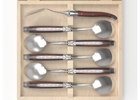 Set of 6 laguiole spoons with violet wood handle and stainless steel bolsters image 3