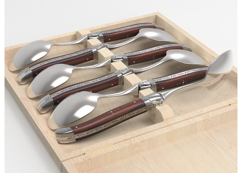 Set of 6 laguiole spoons with violet wood handle and stainless steel bolsters image 5