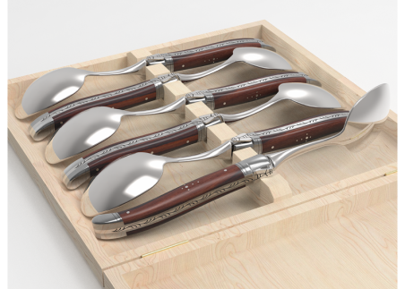 Set of 6 laguiole spoons with violet wood handle and stainless steel bolsters image 5