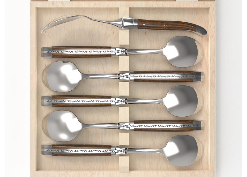 Set of 6 laguiole spoons with walnut wood handle and stainless steel bolsters image 3