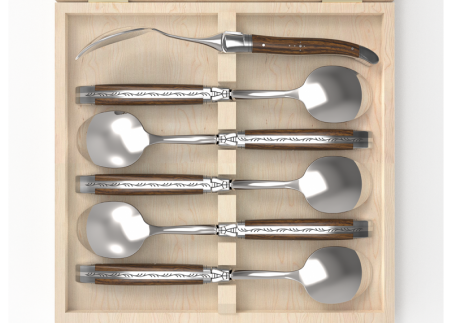 Set of 6 laguiole spoons with walnut wood handle and stainless steel bolsters image 3