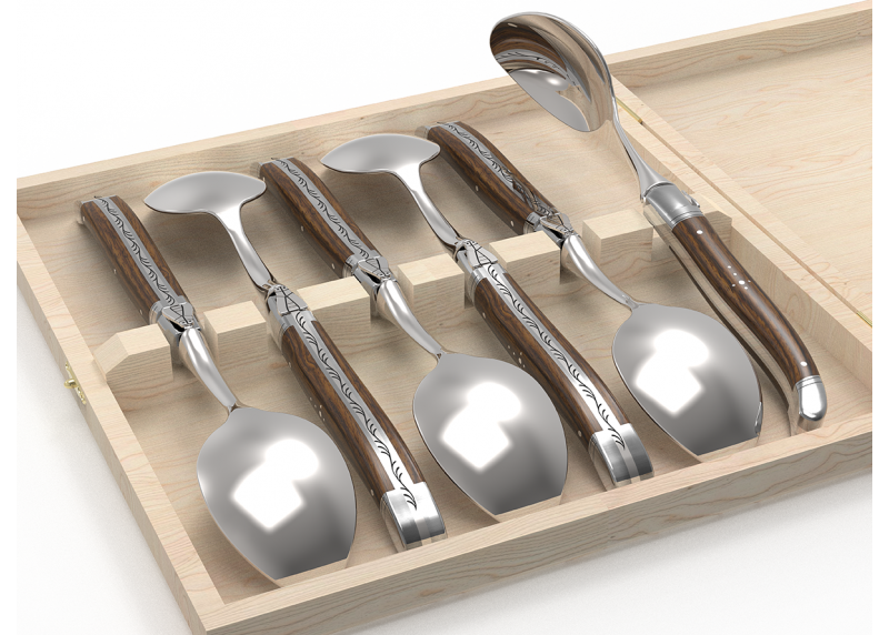 Set of 6 laguiole spoons with walnut wood handle and stainless steel bolsters image 4