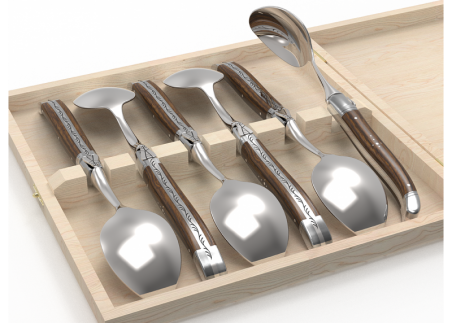 Set of 6 laguiole spoons with walnut wood handle and stainless steel bolsters image 4