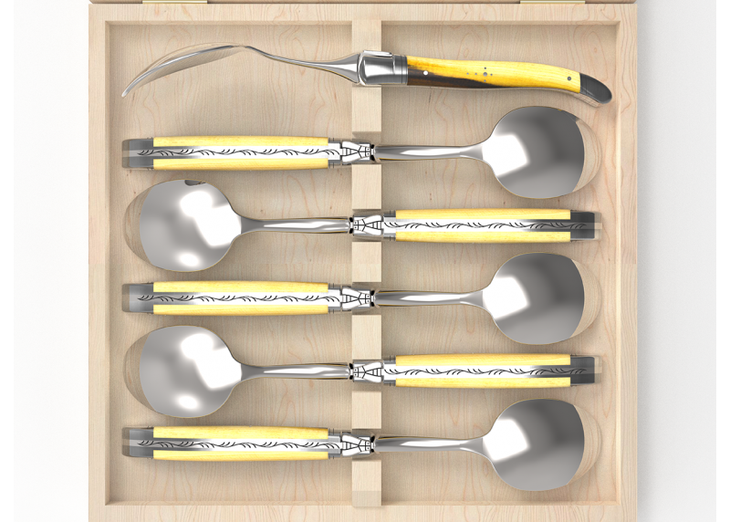 Set of 6 laguiole spoons with pistachio wood handle and stainless steel bolsters image 3