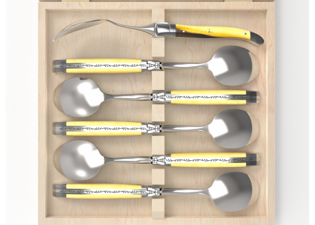 Set of 6 laguiole spoons with pistachio wood handle and stainless steel bolsters image 3