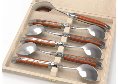 Set of 6 laguiole spoons with Yew wood handle and stainless steel bolsters image 1