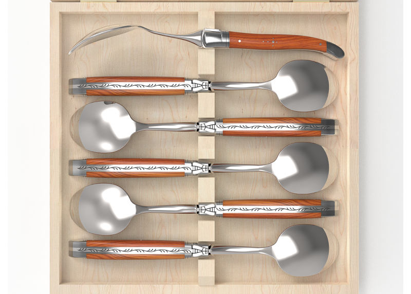 Set of 6 laguiole spoons with Yew wood handle and stainless steel bolsters image 3