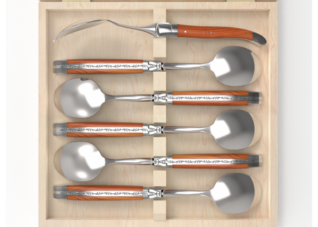 Set of 6 laguiole spoons with Yew wood handle and stainless steel bolsters image 3