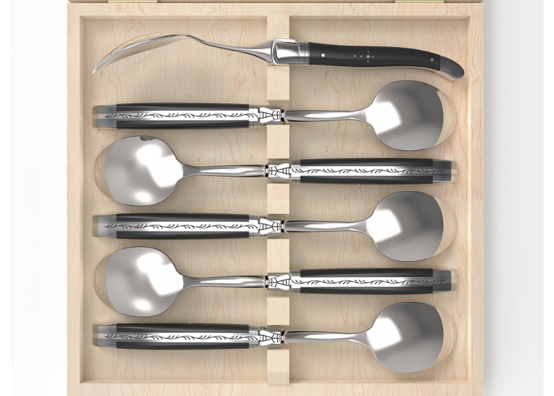 Set of 6 laguiole spoons with ebony wood handle and stainless steel bolsters image 11