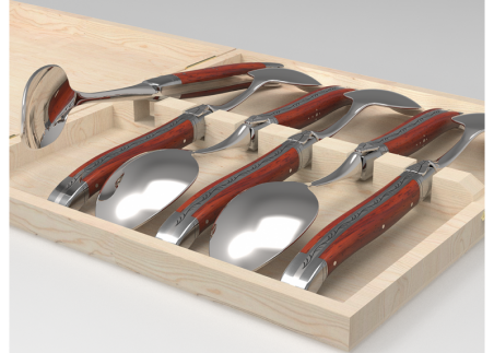 Laguiole cutlery of 6 dessert spoons with African padauk wood handle and stainless steel bolsters image 2