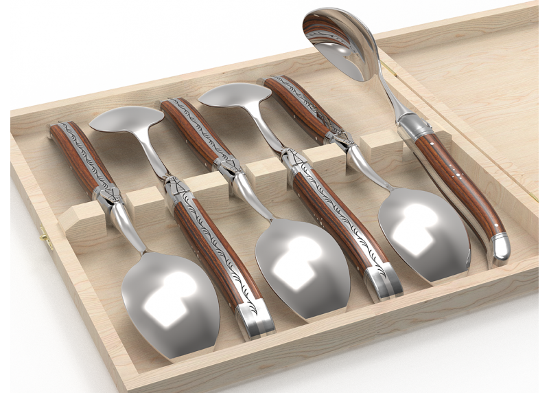 Laguiole cutlery of 6 dessert spoons with bocote wood handle and stainless steel bolsters image 4