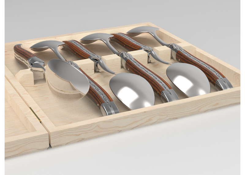 Laguiole cutlery of 6 dessert spoons with bocote wood handle and stainless steel bolsters image 6