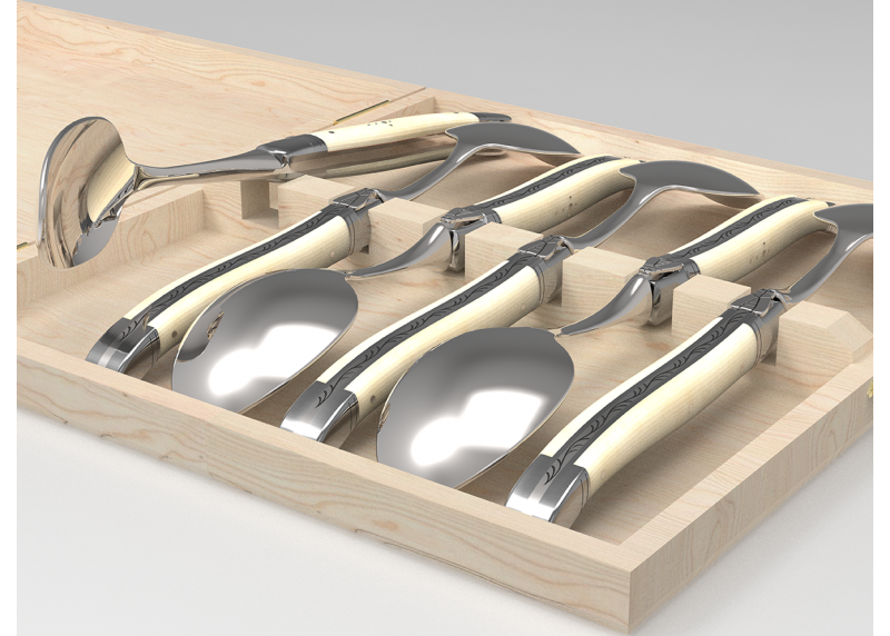 Laguiole cutlery of 6 dessert spoons with bovine bone handle and stainless steel bolsters image 2