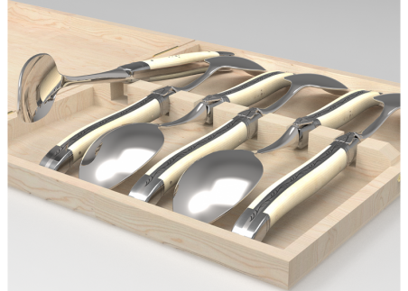 Laguiole cutlery of 6 dessert spoons with bovine bone handle and stainless steel bolsters image 2