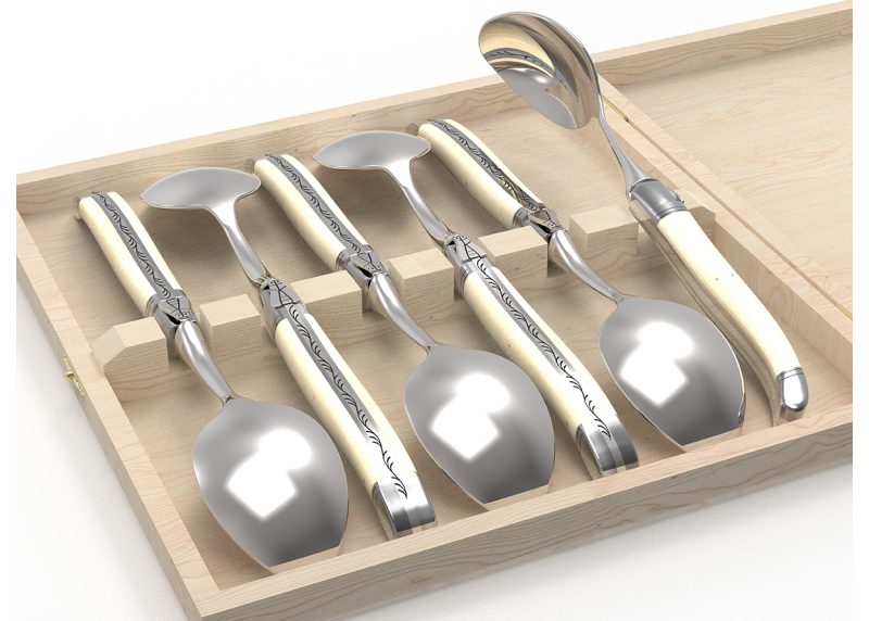 Laguiole cutlery of 6 dessert spoons with bovine bone handle and stainless steel bolsters image 4