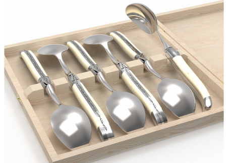 Laguiole cutlery of 6 dessert spoons with bovine bone handle and stainless steel bolsters image 4