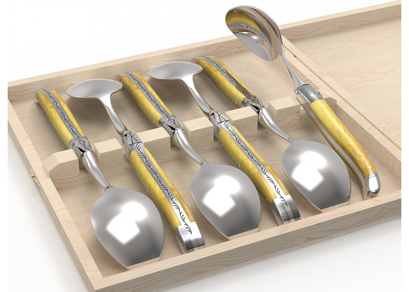 Laguiole cutlery of 6 dessert spoons with boxwood handle and stainless steel bolsters image 4