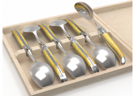 Laguiole cutlery of 6 dessert spoons with boxwood handle and stainless steel bolsters image 4