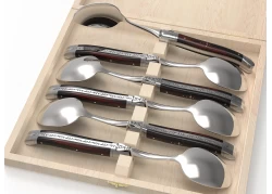 Laguiole cutlery of 6 dessert spoons with ironwood handle and stainless steel bolsters image 1
